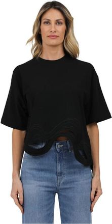 Alpha Studio Golf Geborduurde Half Mouw Ronde Hals Top - Dames - T-shirts - Zwart - M - Tops