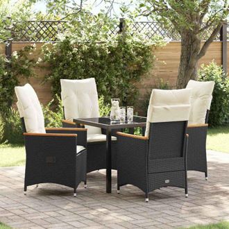 vidaXL Conjunto De Comedor De Jard&iacute;n Con Coj&iacute;n 5 Pcs Negro Polirat&aacute;n Vidaxl