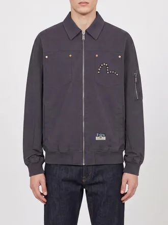 Evisu Graphic Print Bomber Jacket in Cotton and Nylon with Zip Closure
