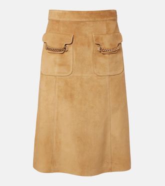 Gucci Falda midi de ante adornada