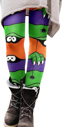 Generic Halloween Leggings for Women UK High Waisted Plus Size Gym Yoga Pants Slim Fit Elastic Opaque Tummy Control Halloween Patterned Leggings for Women Run