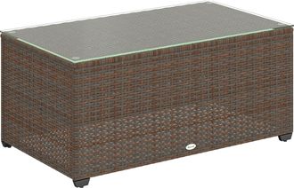 OUTSUNNY Outdoor Coffee Table - Glass Top Rattan Side Table - Brown | TJ Hughes
