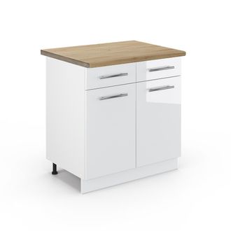 Vicco Mueble Bajo De Cocina Fame-line, Blanco Alto Brillo, 80 Cm, Et Roble