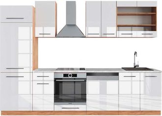 Vicco Mueble De Cocina Fame-line, Blanco Brillo Intenso/roble Dorado, 300 Cm, Et M&aacute;rmol