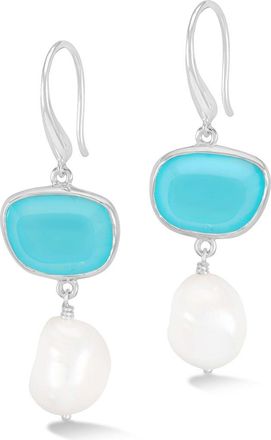 Dower & Hall Chalcedony Pebble & Pearl Drop Earrings