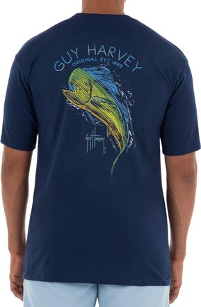 Guy Harvey Mens Offshore Fish Collection Short Sleeve T-Shirt, Estate Blue/Mahi, XL