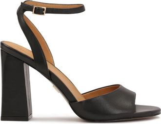 Kazar Zwarte sandalen met een brede hak - Dames - Sandalen met hakken - Zwart - 40 EU - Leer - Schoenen