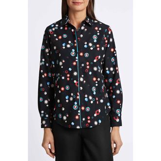 Foxcroft Charlie Circle Print Cotton Button-Up Shirt in Black Multi at Nordstrom Rack, Size 12