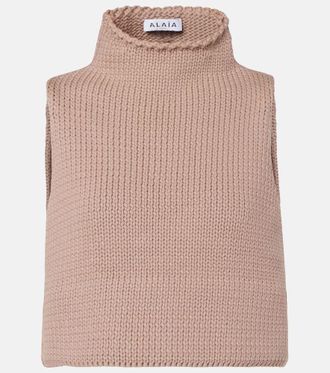 Alaia Cropped cotton-blend turtleneck top