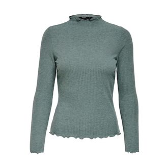 Only Round-neck Knitwear, female, Green, Size: S Mock Neck Ribbed Long Sleeve Top
