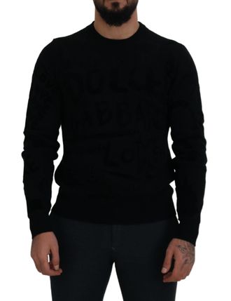 Dolce & Gabbana Mens Wool Logo Pattern Sweater Black