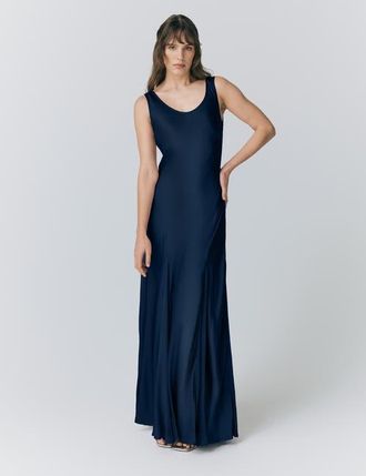 Ghost London Willow Satin Maxi Sip Dress in Navy at Nordstrom, Size 10