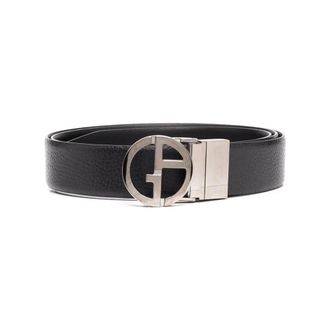 Giorgio Armani Accessoires, Heren, Zwart, ONE Size, Leer, Elegant Zwart Plaat Riem