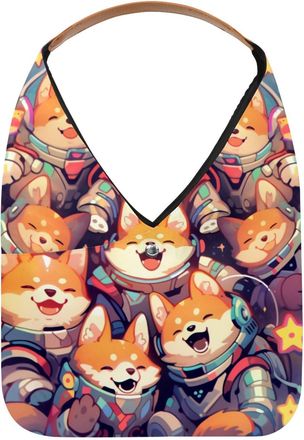 Generic Cute Space Dog Reusable Lightweight Grocery Bags - Foldable Into Compact Pouch, Washable & Sturdy, Multipurpose for Shopping and Travel