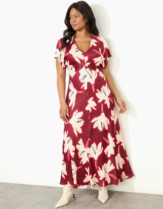 Live Unlimited London Womens Red Floral V Neck Maxi Dress - Size: 12