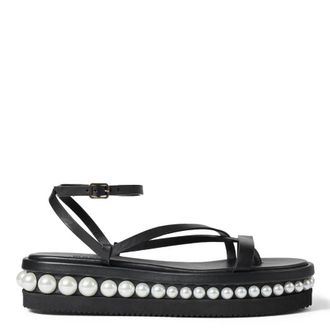 Jimmy Choo London Pine Flat Pearl Embellished Leather Sandals, Brand Size 34 ( US Size 4 )