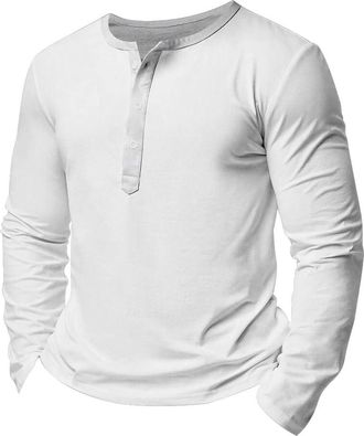 Generic Mens Henley Long Sleeve T-Shirt, 3-Button, Relaxed Fit, Polyester, Solid Colour Basic Top (UK, Alpha, M, Regular, Regular, 15)