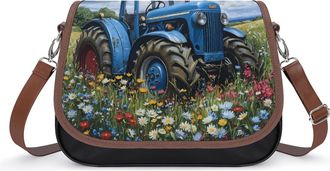 Generic Blue Tractor Farm Flower Crossbody Bags for Women Shoulder Messenger Bag Purse Handbags