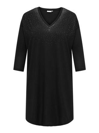 Only Carmakoma Jerseykleid ONLY CARMAKOMA CARALBA 3/4 SL V-NECK ABK DRESS JRS, Damen, Gr. L, N-Gr, schwarz detail:dusty front, Jersey, Obermaterial: 95% Polyester, 5