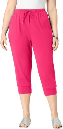 Roaman's Plus Size Soft Knit Capri Pant With Drawstring Waist in Pink Burst at Nordstrom, Size Medium