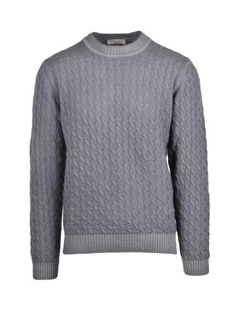 Wool & Co Textured Cable Knit Crew Neck Sweater With Tone-On-Tone Embroidery