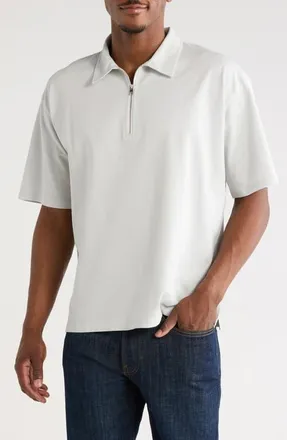 Frame Denim Half Zip Piqu&eacute; Mercerized Cotton Polo in Pale Blue at Nordstrom, Size X-Large