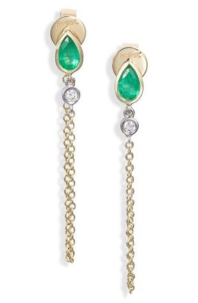 Meira T Emerald & Diamond Front/Back Earrings in Yellow Gold at Nordstrom