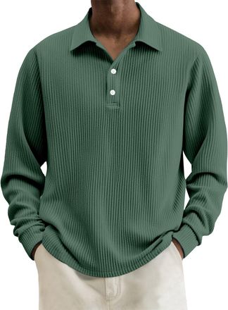 Generic Mens 1/4 Button Shirt Polo Golf T-Shirts Tops Long Sleeve Shirt Casual Regular Solid Tennis Rugby Sweatshirts Pullover Classic Spring Autumn Work Hiki