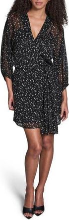 BCBGeneration Print Wrap Front Long Sleeve Dress in Black/Ecru at Nordstrom Rack, Size 10