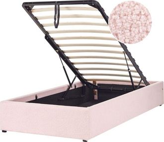 Beliani Beliani - Letto singolo con contenitore in tessuto bouclè rosa 90 x 200 cm Dinan
