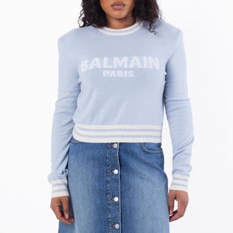 Balmain Logo Embossed Cropped Sweater, Brand Size 36 (US Size 4)