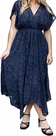 Lovestitch Devon Foil Jacquard Handkerchief Midi Dress In Blue