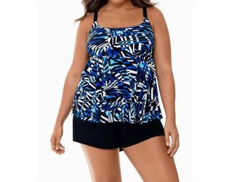 Longitude Digital Cortex Ruffle Faux Long Torso Shortini In Blue