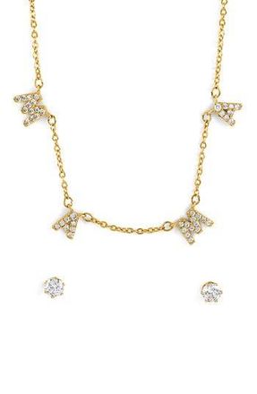 Danecraft Mama Necklace & Cubic Zirconia Stud Earrings Set in Metallic Gold at Nordstrom Rack