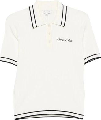 Sporty & Rich Gestreepte Kabelgebreide Poloshirt Trui - Dames - Polos - Wit - M - Tops