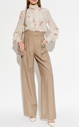 Valentino Garavani Silk Blouse With Decorative Tie At The Neckline, Womens, Cream