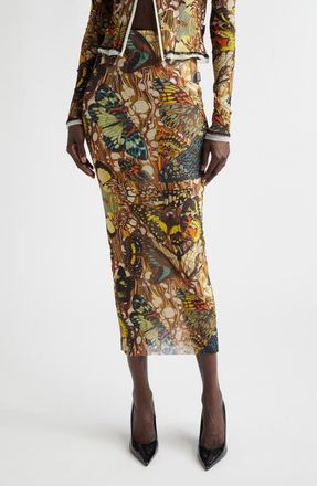 Jean Paul Gaultier Re-Edition Butterfly Print Mesh Maxi Skirt in Yellow/Multicolor at Nordstrom, Size Medium