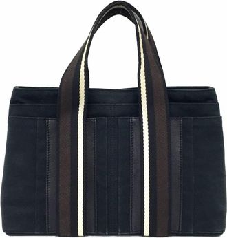 Herm&egrave;s Black Canvas Leather Tote Bag (Pre-Owned)