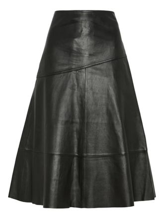Yves Salomon flared leather midi skirt - women - Lamb Skin/Organic Viscose/Polyester - 36 - Black
