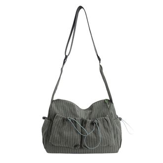 Generic Cymwer Women Nylon Plaid Pleated Hobo Handbag Zipper Shoulder Bag for Daily Use (Green)