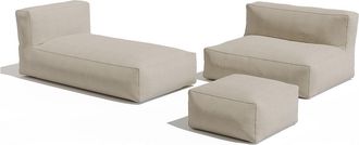 Vente-Unique Sal&oacute;n de jard&iacute;n en tela boucl&eacute; 4 plazas: 1 sof&aacute;, 1 chaise longue y un puf - Beige - NOUMARA de MYLIA