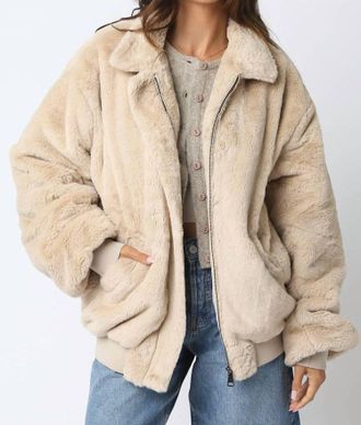 Olivaceous Emmy Faux Fur Jacket In Cream