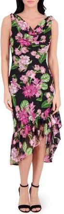 Kensie Cowl Neck Midi Dress in Black Multi at Nordstrom Rack, Size 10