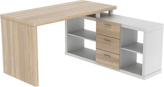 Vente-Unique Escritorio rinconera con compartimentos ALDRIC III - Blanco y roble