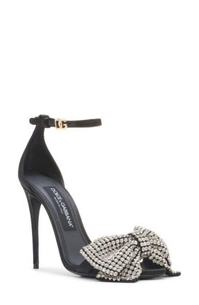 Dolce & Gabbana Keira Crystal Embellished Bow Ankle Strap Sandal in 8S488 Nero/Crystal at Nordstrom, Size 8.5Us