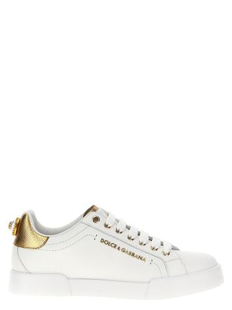 Dolce & Gabbana Gold Calfskin Low Top Womens Sneakers