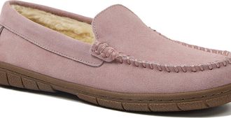 Lands End Fuzzy Lined Suede Moccasin Slippers in Pink Frost at Nordstrom, Size 11