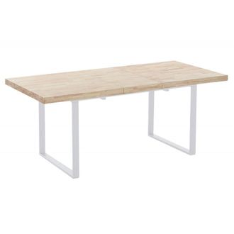 Mathi Design Mesa de comedor extensible de madera clara y acero blanco