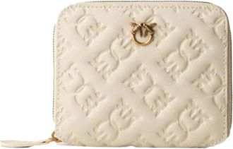 Pinko Love Birds Monogram Portemonnee - Dames - Portefeuilles - Beige - ONE Size - Leer - Accessoires