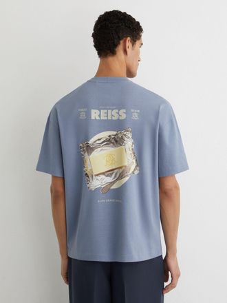 Reiss Soft Blue Monogram Butter Relaxed-fit T-shirt, Xxl